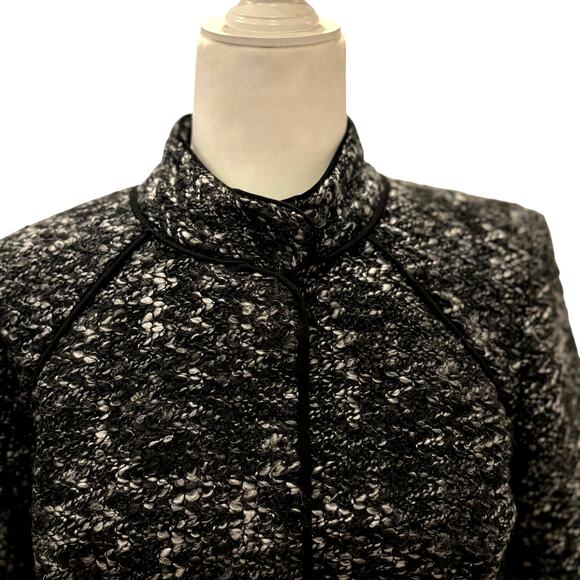 Sandro Tweed Coat Jacket Black White Tie Back Tailored Size M - Picture 4 of 7